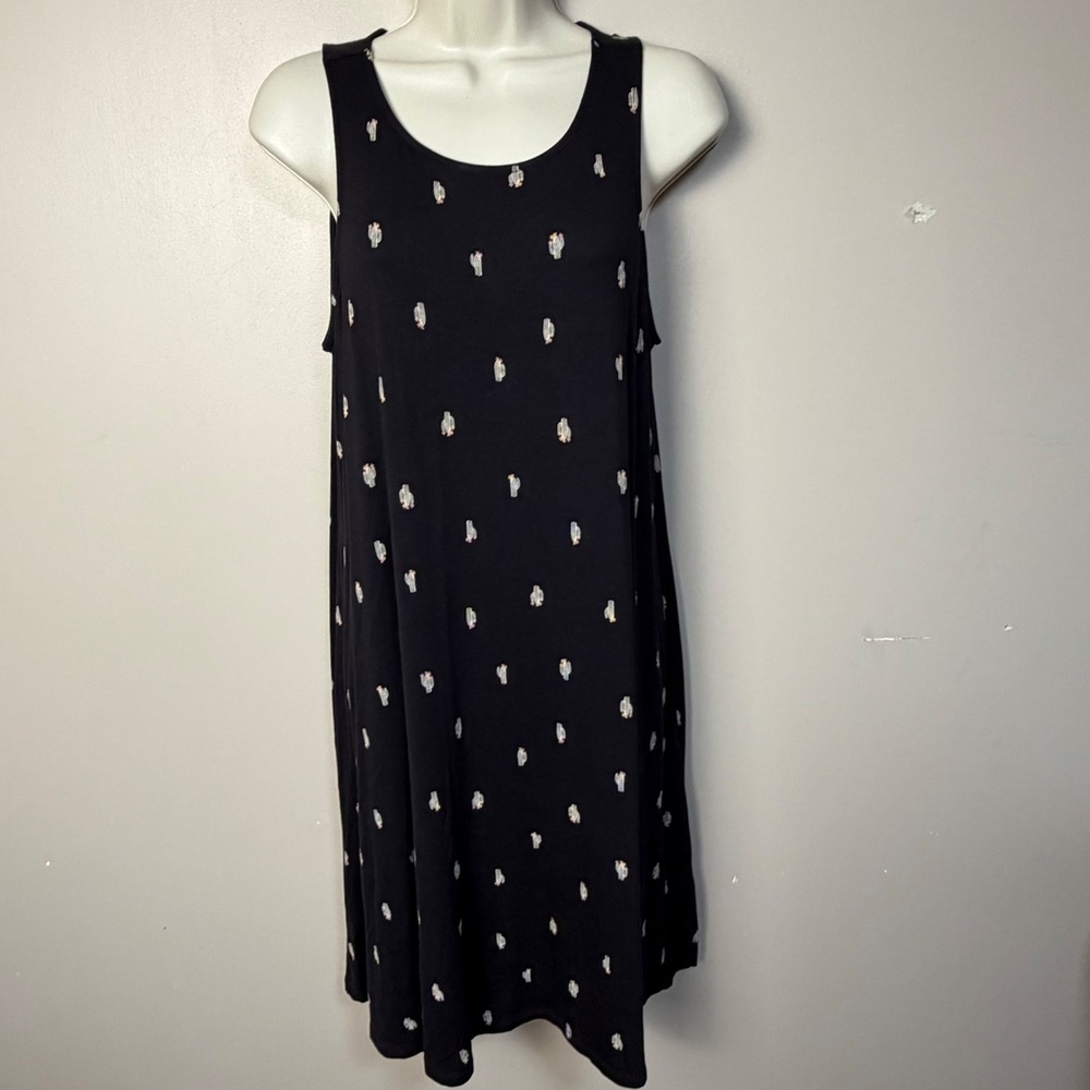 SONOMA Goods‎ For Life Womens Medium Black Cactus Print Keyhole Back Shift Dress
